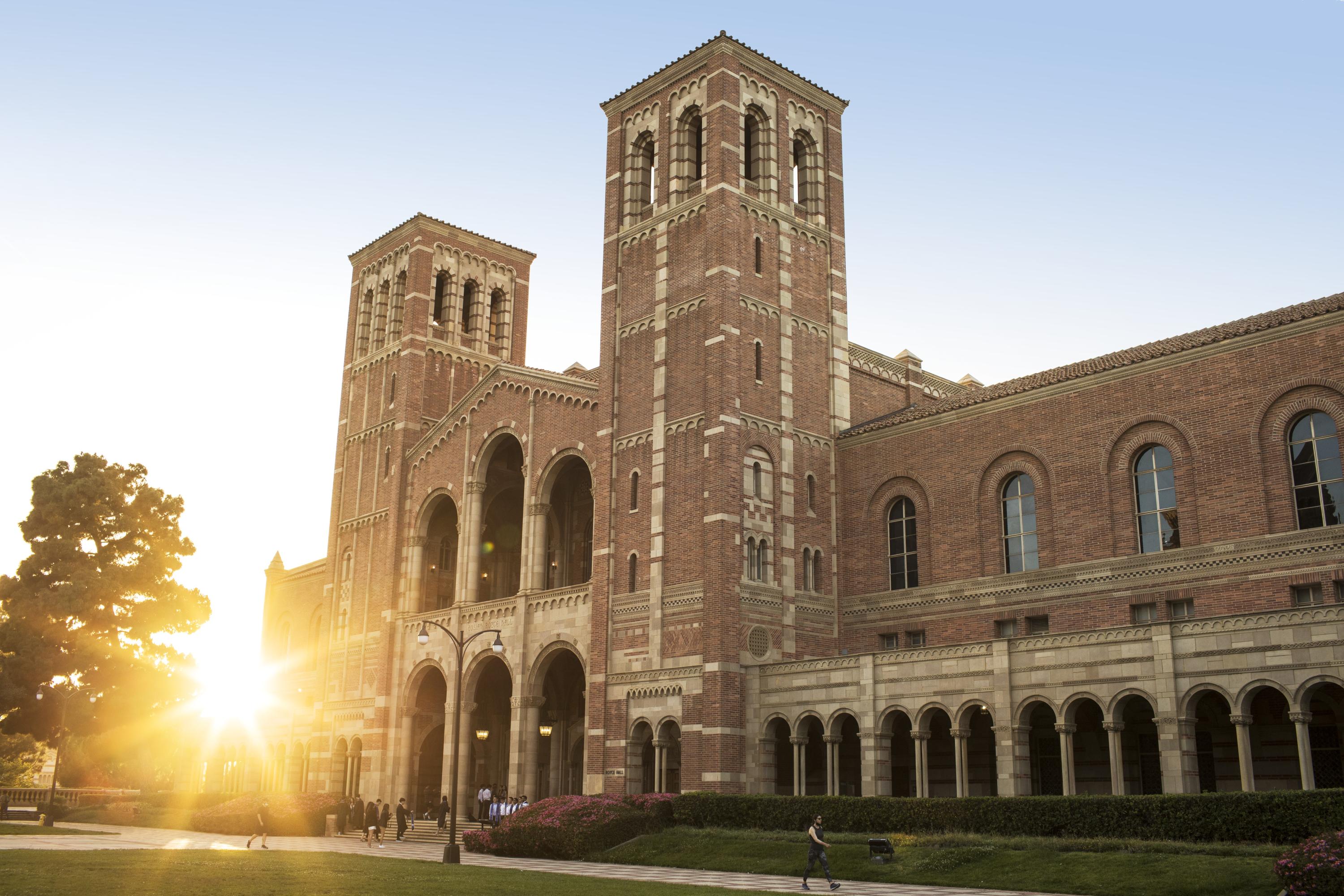 Royce Hall with sun in background 